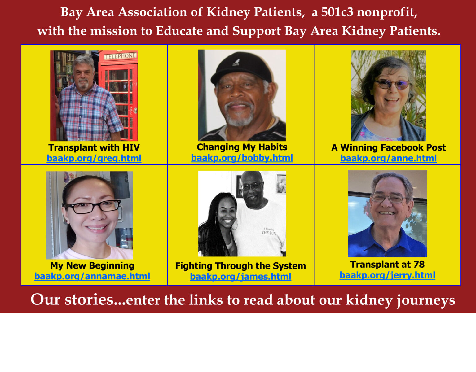 Kidney Patient Stories Bay Area Association of Kidney Patients